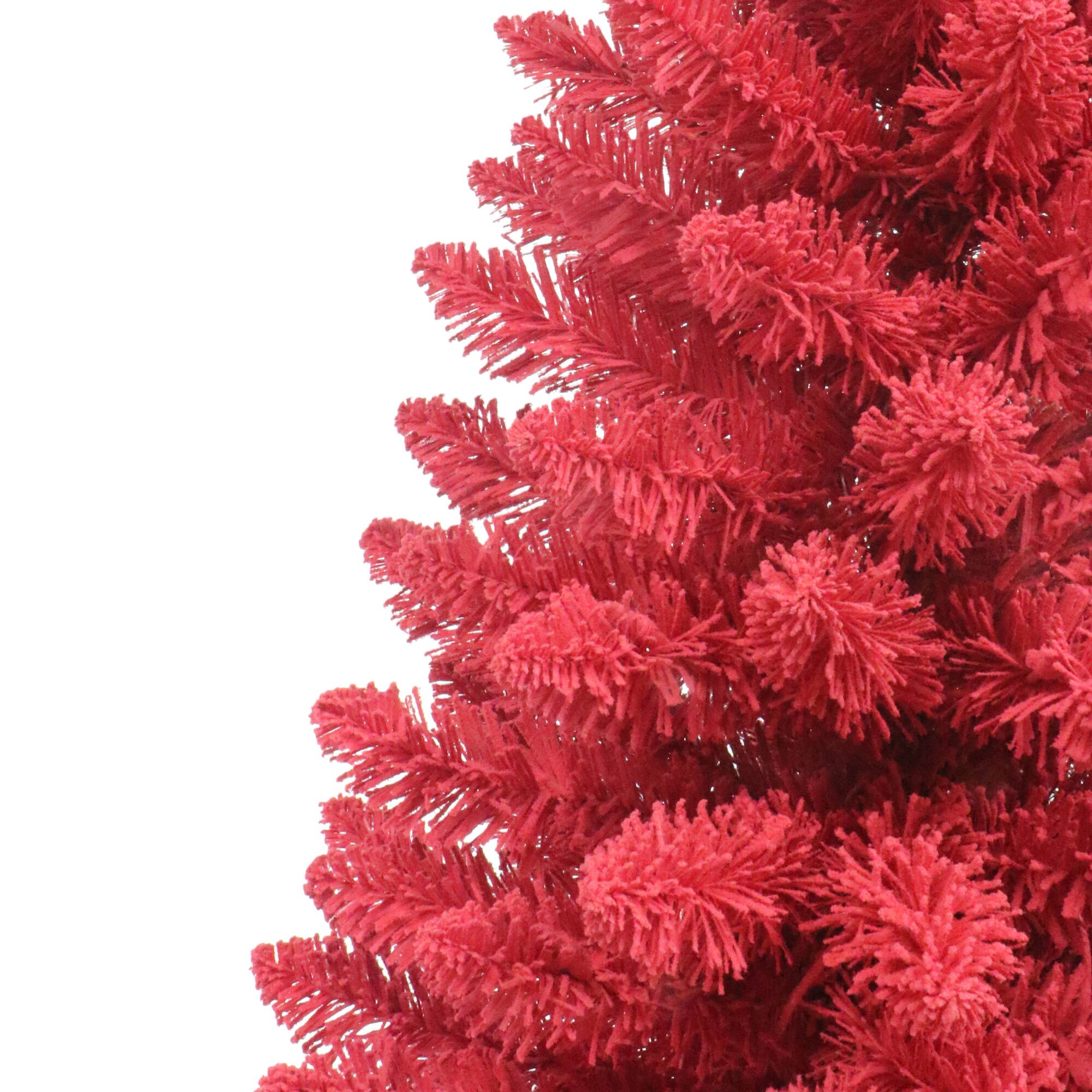 4.5ft. Pre-Lit Flocked Fashion Red Artificial Christmas Tree, Clear Lights